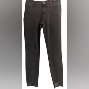 EUC Parker Smith distressed black raw hem ankle straight leg denim jeans size 25